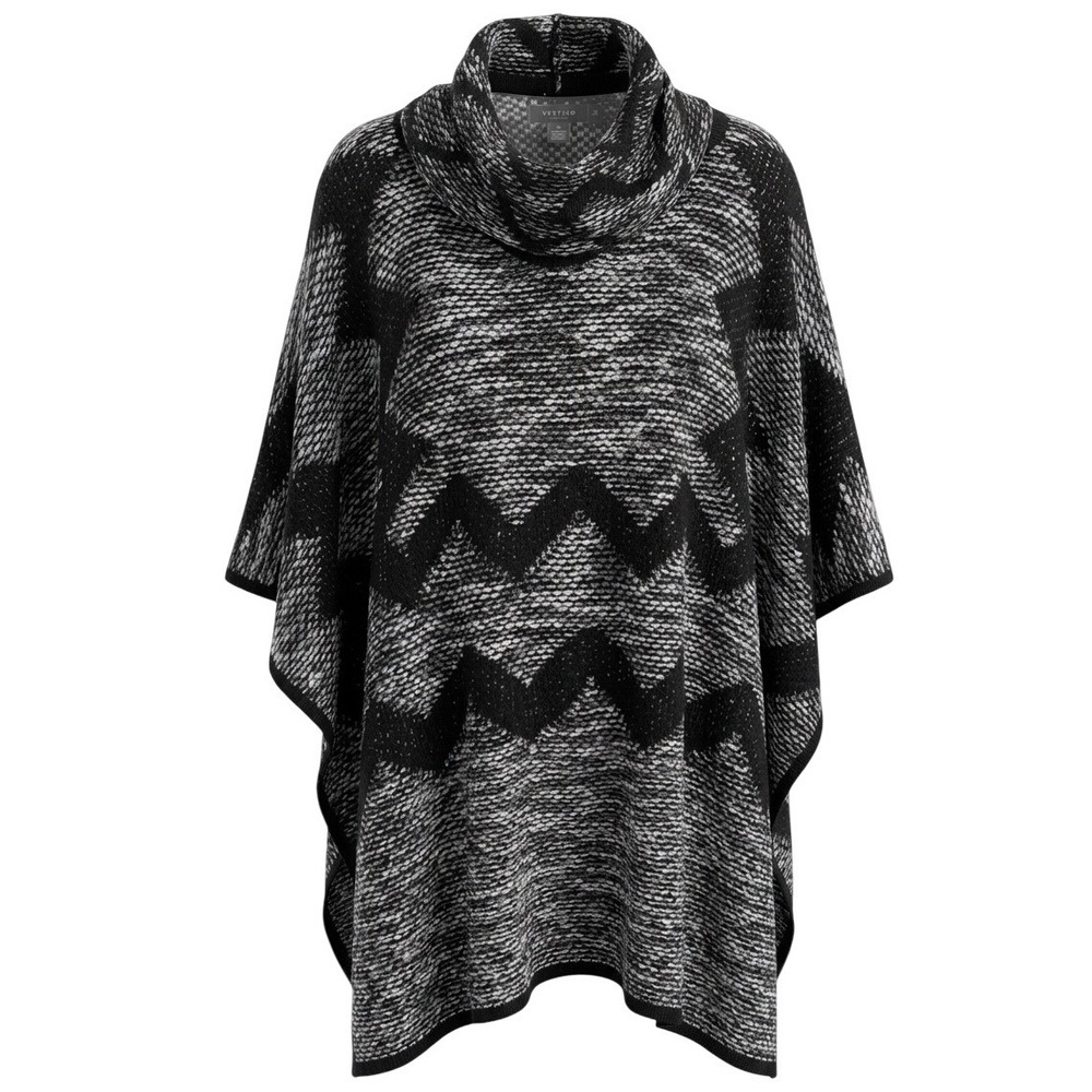 Vertigo Black White Chevron Cowl Neck Lambswool  Poncho Sweater S/M‎ Lagenlook